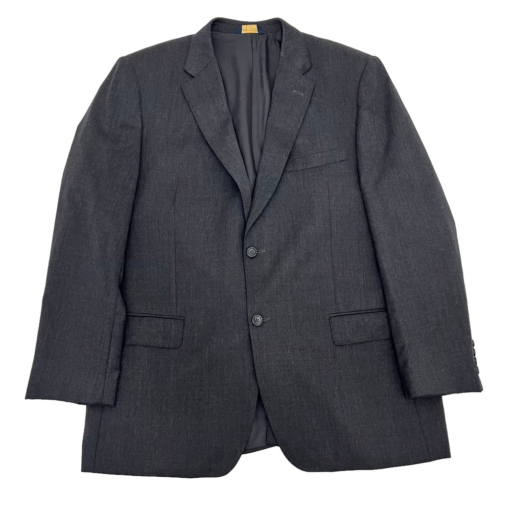 Joseph & Feiss Gold Mens 44R Blazer Jacket Black Charcoal Wool Long Sleeve‎